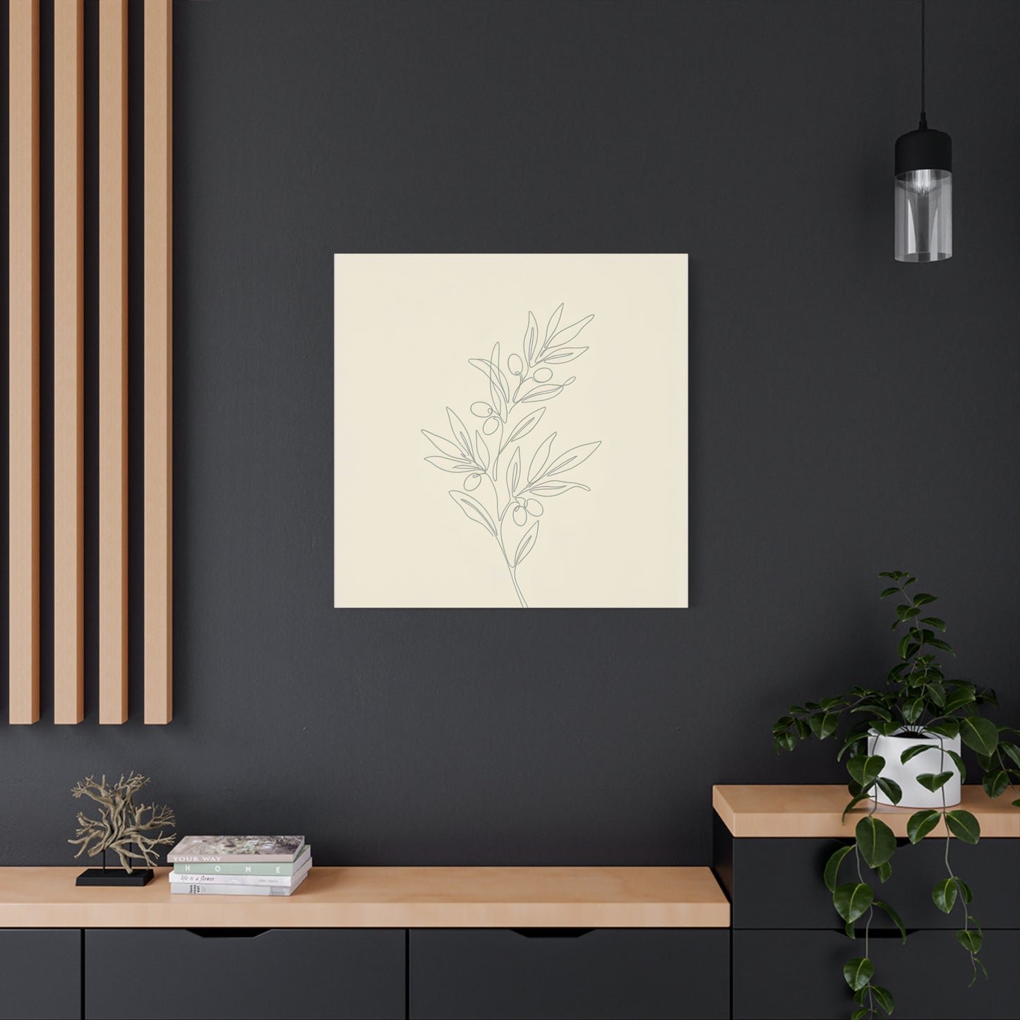 Olive Branch Minimalist Wall Art Canvas