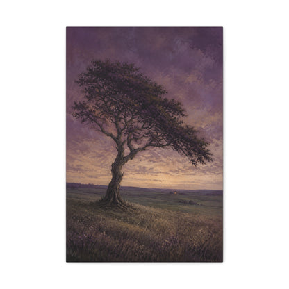 Held by Evening canvas print — A solitary tree stands against a twilight sky, its branches outlined by the last light.