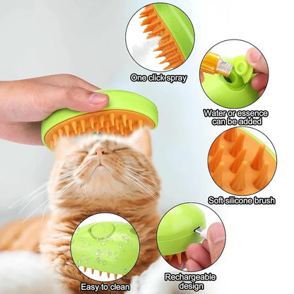 Steam Grooming Brush for Cats — Soft Coat, Happy Cat
