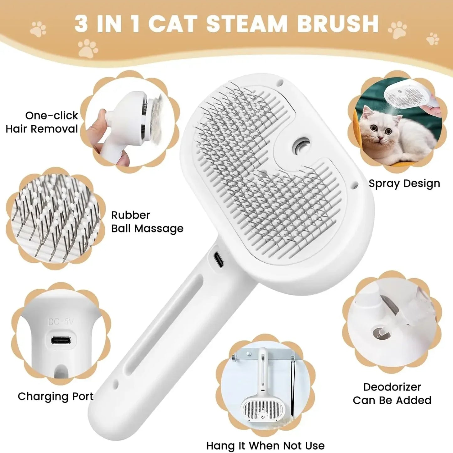 Pet Steam Grooming Comb — Smooth, Shiny Coat in Minutes
